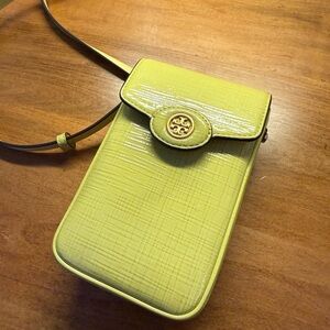 Tory Burch Robinson Leather Phone Crossbody Bag in Butter Yellow